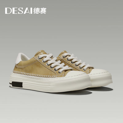 DESAI Breathable leisure shoes thick-soled high-top men's shoes versatile genuine leather white shoes for men