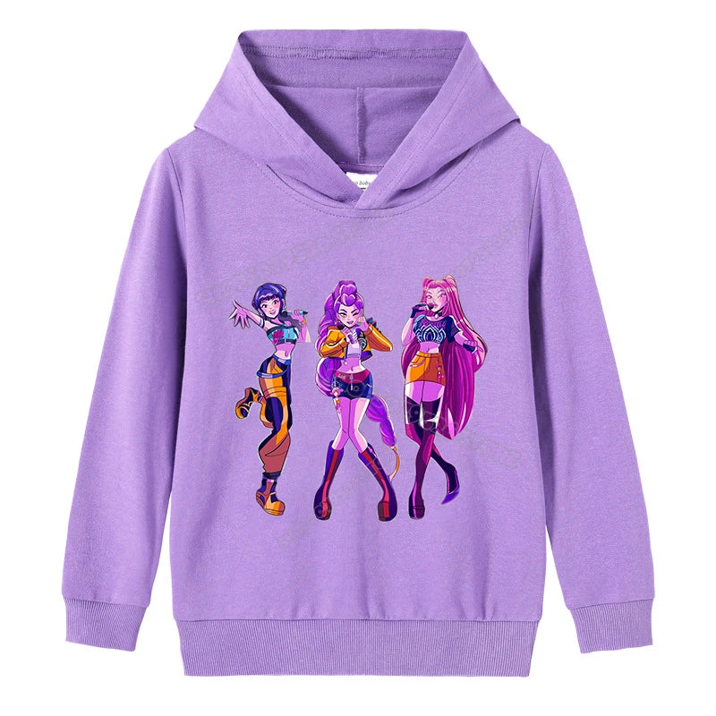 K-pop Demon Hunters Hoodies Girl Thin Hooded Sweatshirt Autumn Tracksuit Hood Sportswear Long Sleeve Pullover Kids Clothing