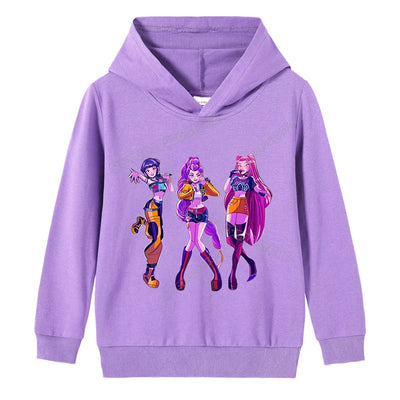 K-pop Demon Hunters Hoodies Girl Thin Hooded Sweatshirt Autumn Tracksuit Hood Sportswear Long Sleeve Pullover Kids Clothing