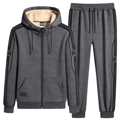 Winter Men Set Warm Thick Hooded Jacket+Pants 2pc Sets Men Lamb Cashmere Hoodies Zipper Tracksuit Man Sports Suit Plus Size 9XL