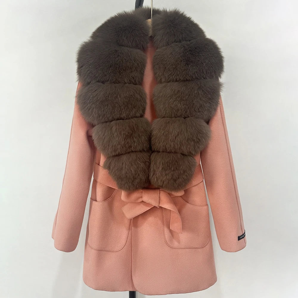 Wool Blend Jacket Autumn Women Winter Fashion Real Fox Fur Collar European Fahsion Woolen Coat Natural Fur Collar Coat Female