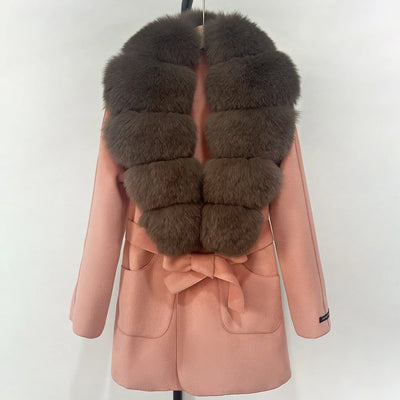 Wool Blend Jacket Autumn Women Winter Fashion Real Fox Fur Collar European Fahsion Woolen Coat Natural Fur Collar Coat Female