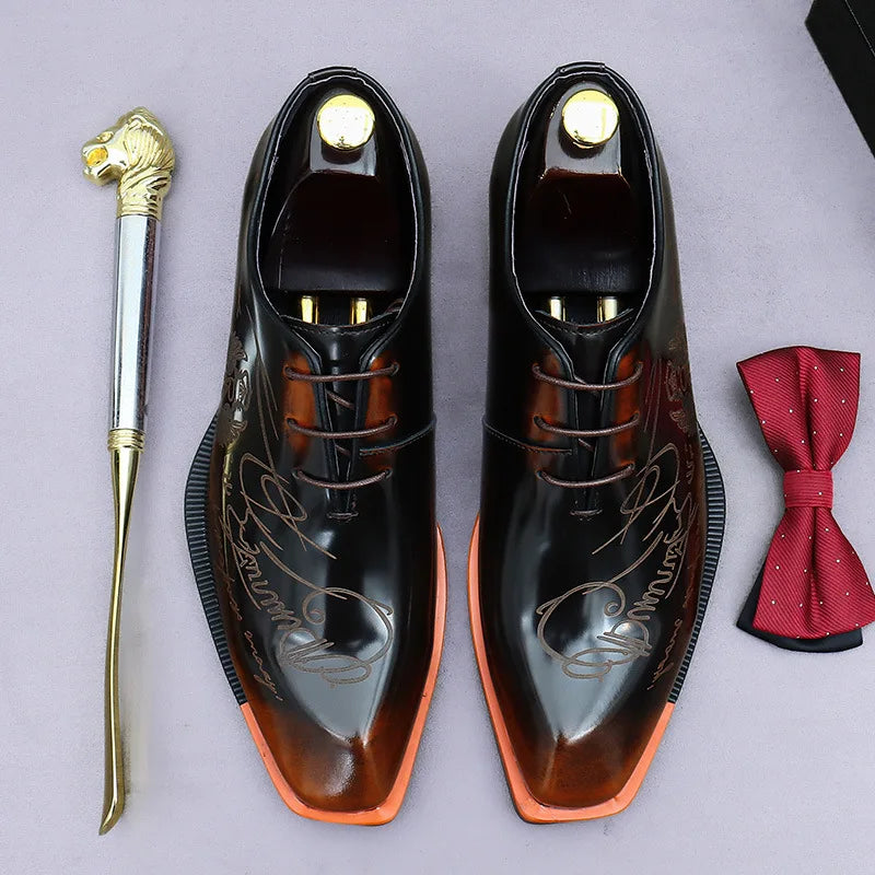 Luxury Men's Oxfords Patent Genuine Leather Male Wedding Party Dress Shoes For Men Lace-Up Office Suit Formal Derby Shoes