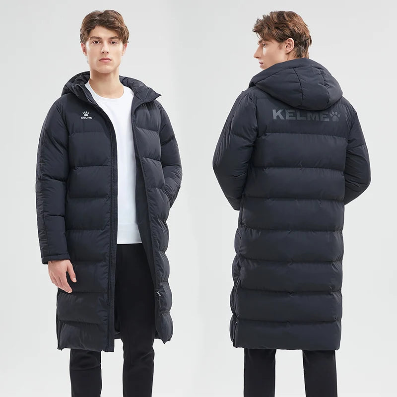 KELME Men Winter Jacket Long Solid Sports Training Coat Male Overcoat Outrwear Warm Cotton Padded Winter Coat Women 8261MF1014