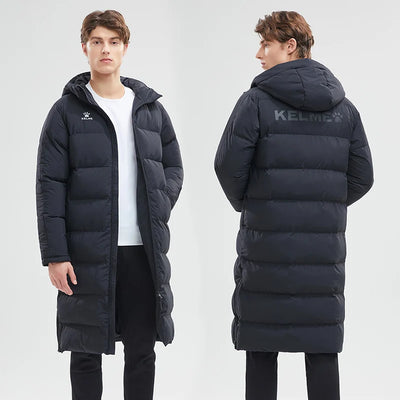 KELME Men Winter Jacket Long Solid Sports Training Coat Male Overcoat Outrwear Warm Cotton Padded Winter Coat Women 8261MF1014
