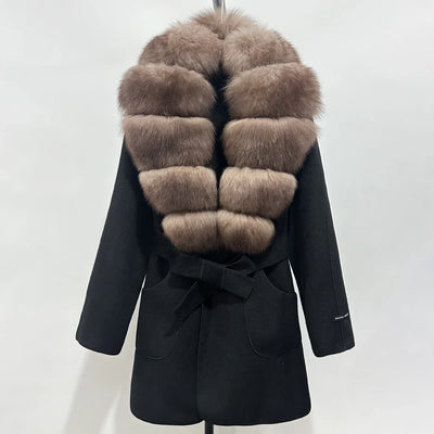 Wool Blend Jacket Autumn Women Winter Fashion Real Fox Fur Collar European Fahsion Woolen Coat Natural Fur Collar Coat Female