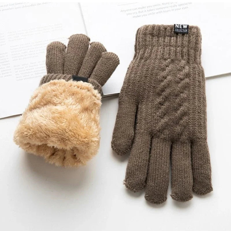 New Men's Warm Full-finger Gloves Winter Touch Screen Plus Fleece Gloves Men's Thick Knitted Cycling Gloves