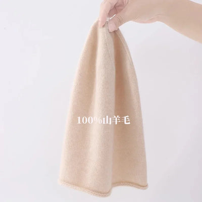 High Quality Pure Cashmere Hat Men Women Autumn Winter Warm Knit Curled Cold Wool Cap Male Casual Classic Solid Beanie Couple
