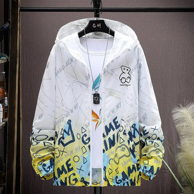 2025 Summer Skin Jacket Men Ultra Light UV Sun Protection Big Size Hooded Windbreaker Coats Men printing Casual Outwear