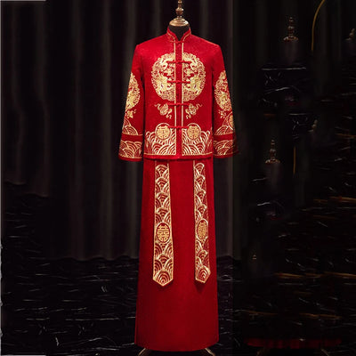 Traditional Chinese Bridegroom Bride Wedding Dress Qipao Costume Classic Embroidered Dragon Phoenix Cheongsam Hanfu Clothing 4XL