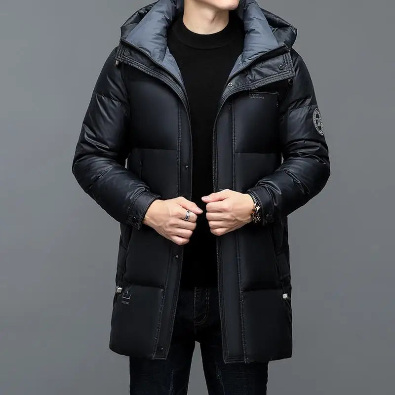 -30° New Fashion Men 90% White Hooded Duck Down Jackets Men's Thick Warm Waterproof Parka Overcoat Down Coat