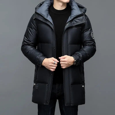 -30° New Fashion Men 90% White Hooded Duck Down Jackets Men's Thick Warm Waterproof Parka Overcoat Down Coat