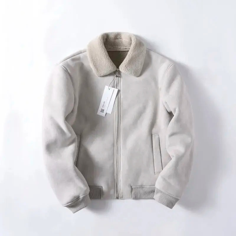 Autumn Winter Men's Casual Thiened Fce Zipper Collar Cardigan Jaet Leather Fur Inteated Outerwear Stand Fit Youth...