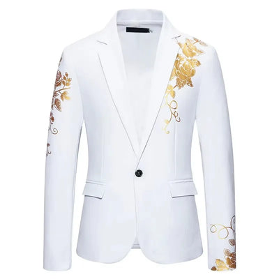 Gold Floral Print Blazer Suits Wedding One Button Men's Formal African Evening Jacket Coat Lapel Collar Notched Prom Bridegroom