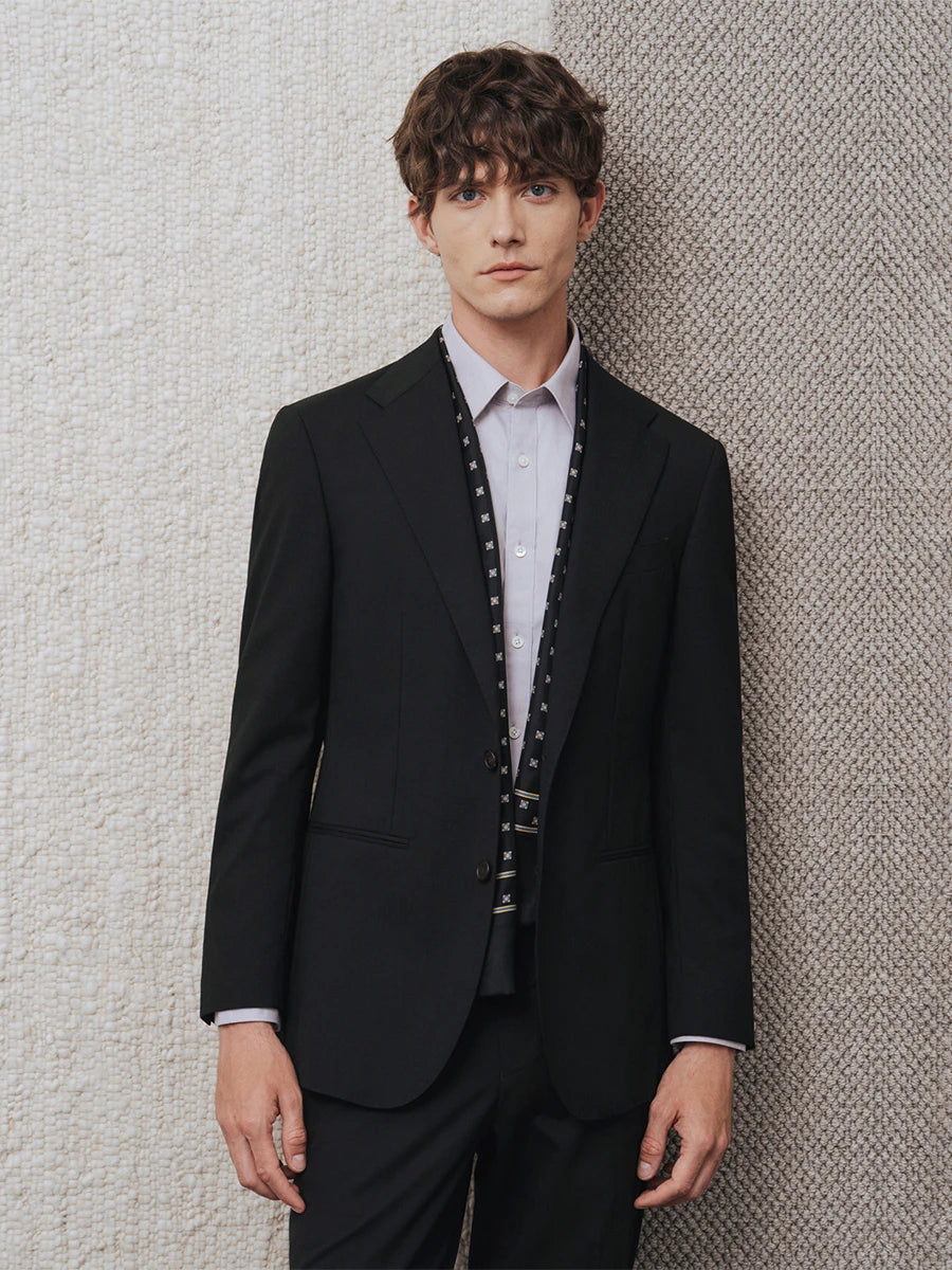 Men's Black 97% Wool Suit Set - Easy Care Business & Wedding Blazer with Dress Pants, Versatile Office-to-Event Formal Attire