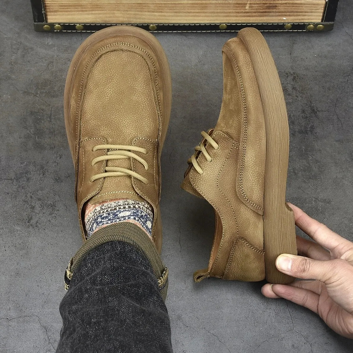 Autumn Cow leather soft derby lace up Men Shoe Casual Designer Comfortable Walking footwear Sneakers outdoor work shoes