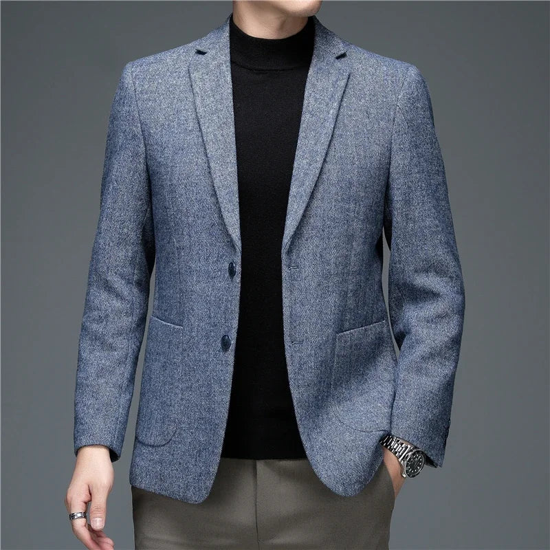 2024 Autumn and Winter New Top Quality Sheep Wool Fashion Business  Blazers JacketsClassic Menswear Casual Gray Blue Blazer