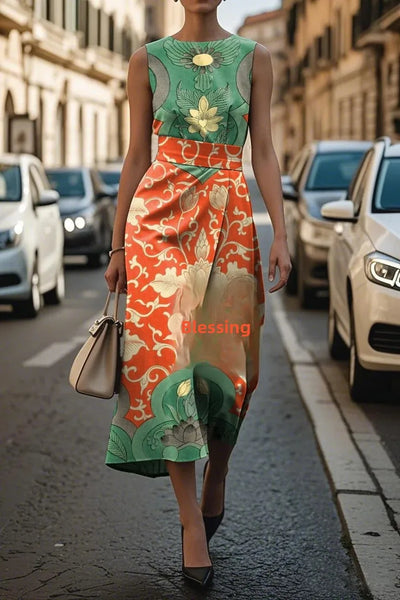 Elegant Floral Sleeveless Dress for Women Elegant Timeless Fashion Long Ankle Length Polyester Fiber Independent Station