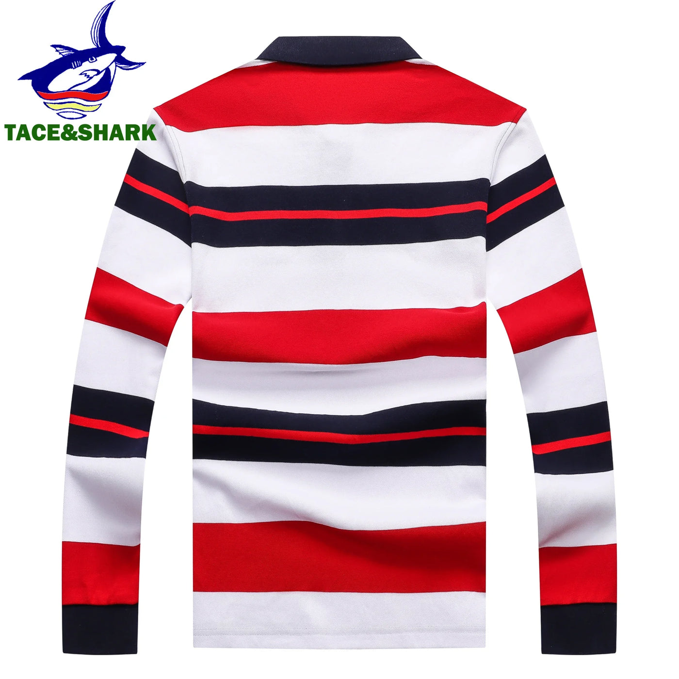 TACE&SHARK Fashion Brand Shark Long Sleeve Polo 2024 Men Stripe Camisa Masculina Casual Business Blue Polo Clothing
