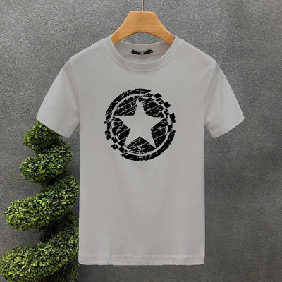 Men's Summer 100 Cotton Fashion Casual Loose Large Black Star Pattern Printed Round Neck Short Sleeve T-shirt Top S-5XL