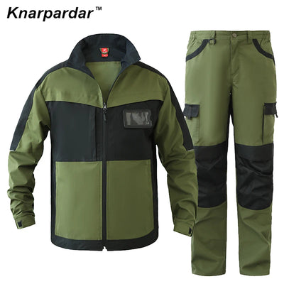 Men's Green Blue Work Suit Work Jacket and Pants with Knee pads Construction Maintenance workers Auto Repair Workwear