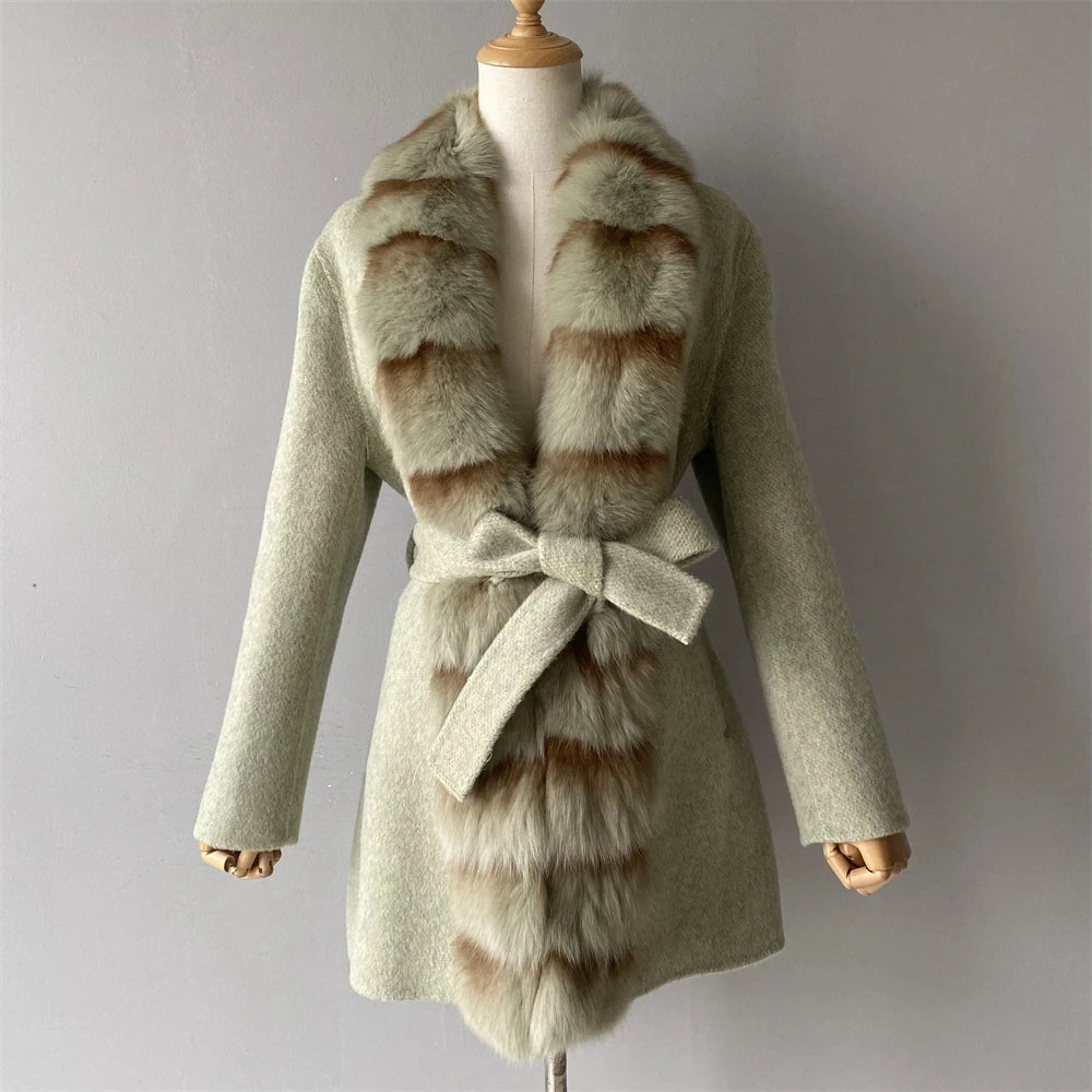 Jxwatcher Women Winter Coat with Real Fur Winter New Style Cashmere Wool Coats Ladies Fashion Luxury Warm Outerwears Female Fall