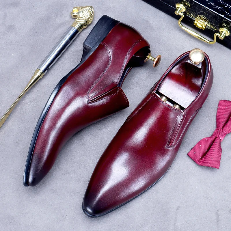 First Layer of Cowhide Shoes Men's Business Formal Shoes Genuine Leather British Style Pointed Toe Leather Shoes Slip-On Loafers