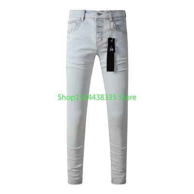 Americans  Retro High Street Men's Jeans New Trendy Low Rise Skinny Denim Pants Pleated Ripped Hold Trousers