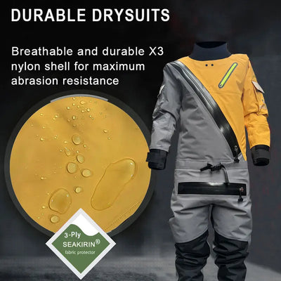3-Layer Waterproof Breathable Men's Dry Suit  Warm Drysuit for Expedition Paddling Kayak Fishing. Whitewater Wading Water Sport