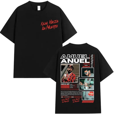 Rapper Anuel AA Real Hasta La Muerte Tour 2025 new Album T Shirts Men's Hip Hop gothic T-Shirts 100%  Short Sleeve T-Shirt