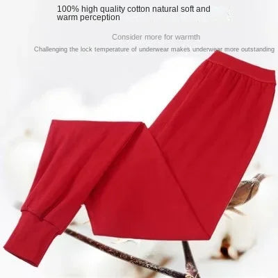 100% Cotton Thermal Underwear Bottoms Autumn Men's Pure Cotton Warm Pants High Waist Warm Loose Pants Knitted Pants