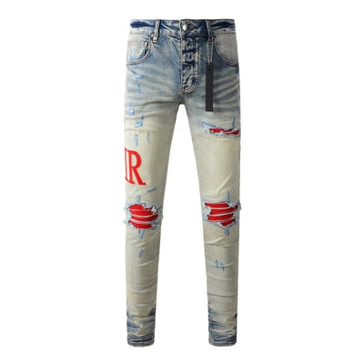 Fashion Top Quality Streetwear Distressed Men's Jeans  Vintage Low Rise Stretch Skinny Button Fly Ripped Hold Pants