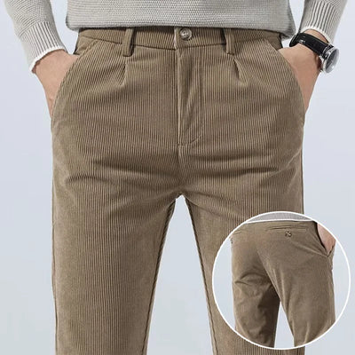 High Quality Brand Men's Corduroy Thicken Pants Fashion Khaki Narrow Leg Casual Pants Thermal Plush Trousers  Autumn Winter Male