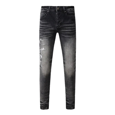 Fashion Top Quality Streetwear Distressed Men's Jeans  Vintage Low Rise Stretch Skinny Button Fly Ripped Hold Pants