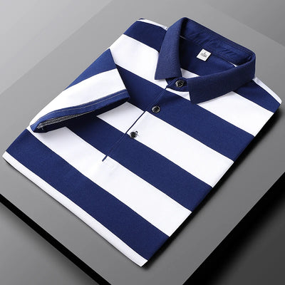 New Summer Men Classic Striped Polo Mens Cotton Short-Sleeved Embroidered Business Casual Hot Polo Shirt Male Dropshipping