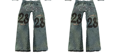 Mens Clothes Letter Embroidery Patchwork Rhinestone Y2k Two Piece Set Hip Hop Retro Zipper Denim Jacket Baggy Jeans Streetwear