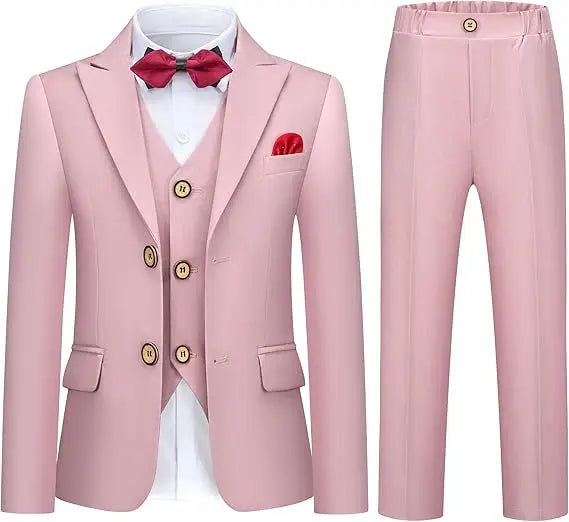 Boys Formal White 5Pieces/Set Jacket Vest Pants Bowtie+Pocket Cloth Wedding Birthday Party Dress Kids Host Performance Costume