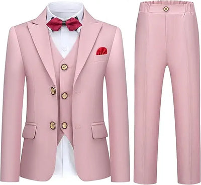 Boys Formal White 5Pieces/Set Jacket Vest Pants Bowtie+Pocket Cloth Wedding Birthday Party Dress Kids Host Performance Costume