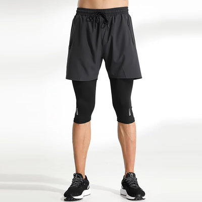 New Men Run Trouser 2 In 1 Double Layer Pant Tight Two Piece Running Training Gym Sweatpant With Pockets Running Trousers