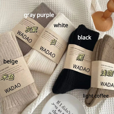 Winter Cashmere Wool Socks Women Thicken Warm Japanese Fashion Harajuku Solid Color Sock Thermal Breathable Long Sock Calcetines