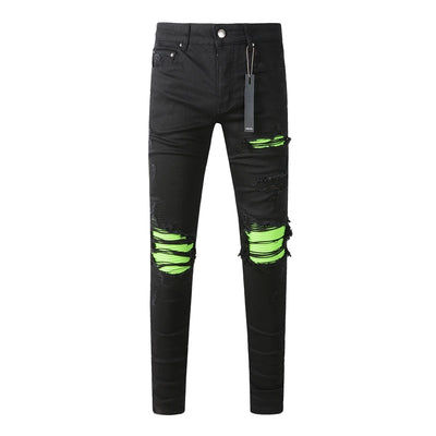 Fashion Top Quality Streetwear Distressed Men's Jeans  Vintage Low Rise Stretch Skinny Button Fly Ripped Hold Pants