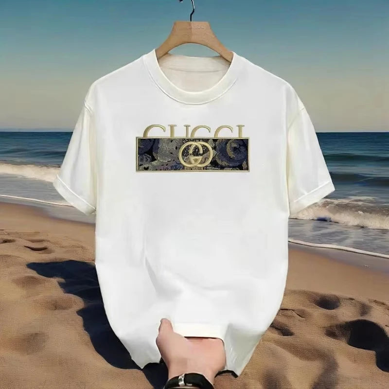 New Spring and Summer Cotton Crew Neck Top Letter Pattern Printing Trend Clothing Men's Light Luxury Short-sleeved T-shirt Women