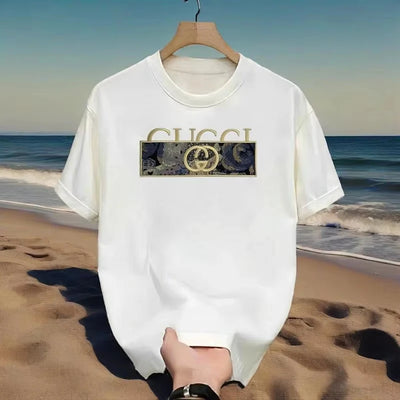 New Spring and Summer Cotton Crew Neck Top Letter Pattern Printing Trend Clothing Men's Light Luxury Short-sleeved T-shirt Women