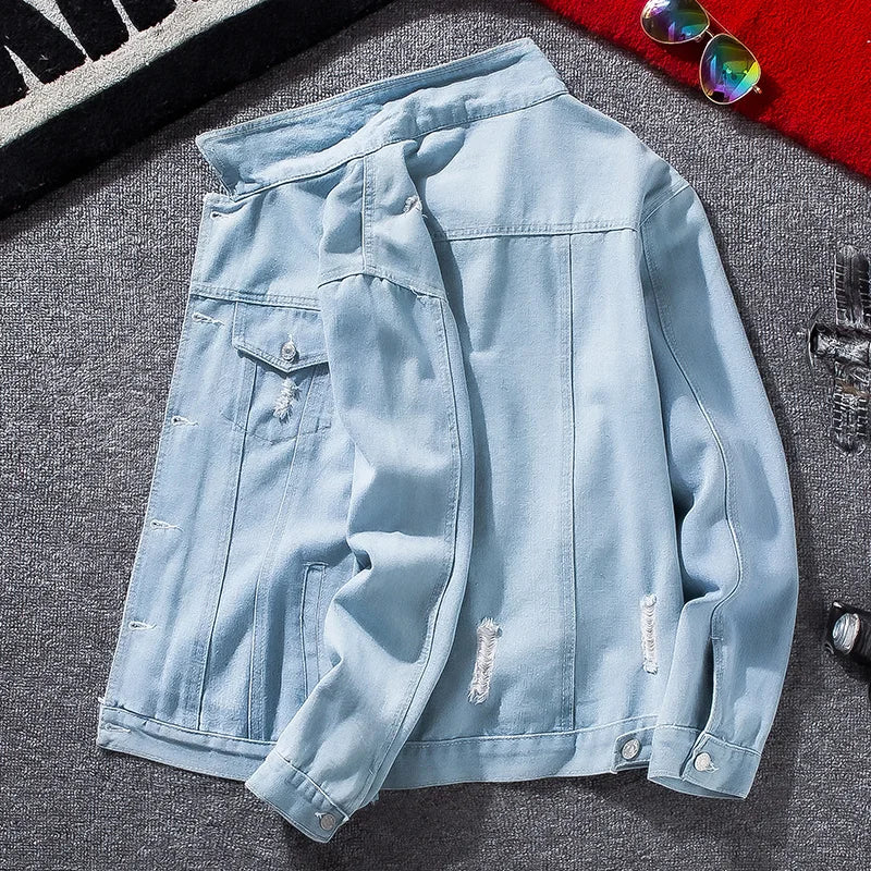 Fall Men's Denim Jaet Baseball Sle Casual Hoodie Outerwear Spring Autumn Couple's Faionable Loose Fit Long Sve