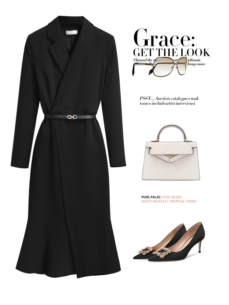 Ele Bla Suit Dr High Waist Fi Tail Women's Faion Autumn New Sle Quali Dr Ele OL Commute Skirt