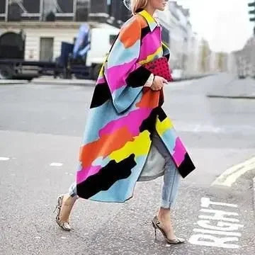2025 Autumn/Winter New Women's Flare Sleeve Jacket Loose-Fit Printing Long-Sleeve Coat Windbreaker For Juniors Fashion