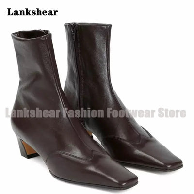 Square Toe Snake Pattern Ankle Boots Chunky Heels Side Zipper Boots Designer Booties Women's High Increase Shoes Botas Mujer