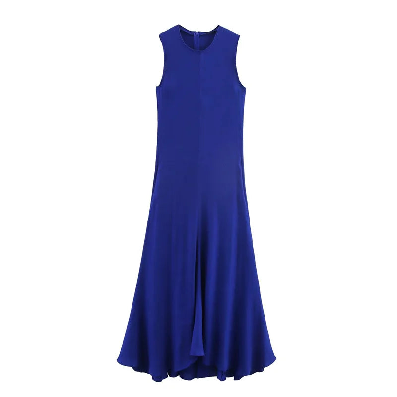 Women's Dress Summer 2025 New Blue Sleeveless Big A Pendulum Long Dress Elegant and Fashionable High-end Personality Prom