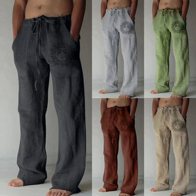 Men's Casual Print Dstring Trousers Comfortable Elastic Waist Long Pants Youth Faion Spor Straight Leg All Season