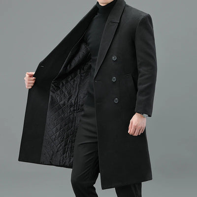 High Quality Men's Winter Long-Length Woolen Coats Outwear Business Casual Cotton Thicken Overcoat Loose Warm Windbreaker Jacket